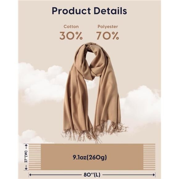 Pashmina Shawl for Women – Soft Lightweight Wrap for Wedding, Travel, Evening - Picture 6 of 7